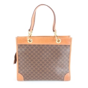 Celine Macadam Leather Tote Bag, Shoulder Handbag, Brown, Women's