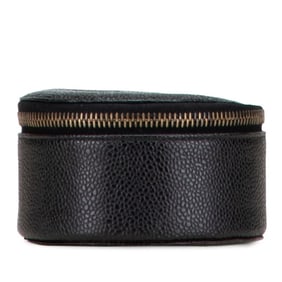 Chanel Coco Mark Accessory Pouch Jewelry Case Black Caviar Skin Women's CHANEL