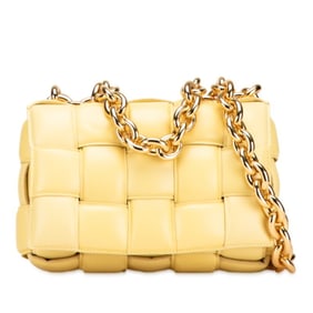 Bottega Veneta Maxi Intrecciato Cassette Chain Shoulder Bag in Yellow Leather for Women