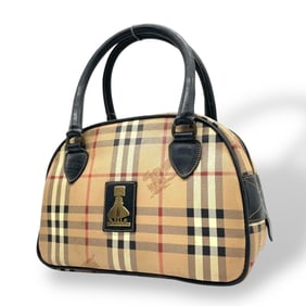 BURBERRY Mini Boston Bag, Nova Check Shadow Horse Shelter, Beige, Black, Gold Hardware, Leather,