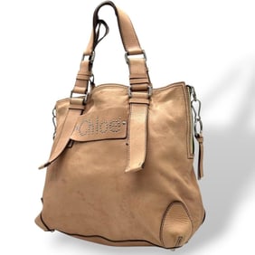 Chloé Chloe tote bag, beige leather, one-shoulder handbag, can be worn over the shoulder, silver