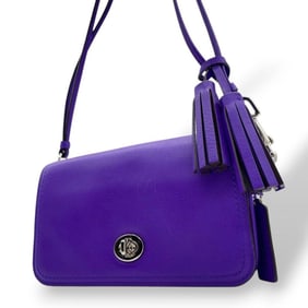 COACH Legacy Shoulder Bag in Purple with Turnlock Flap, Crossbody Tassel, Leather, Silver Hardware,