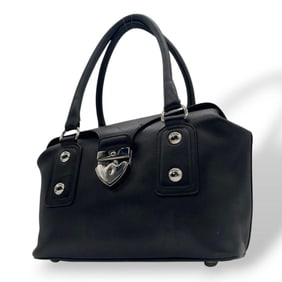 Bally handbag, leather one-shoulder tote bag with turnlock, silver hardware, and studs. Can be worn