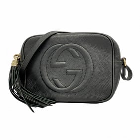 Gucci Soho Shoulder Bag 308364 Leather Black Champagne Women's