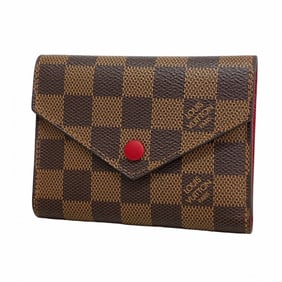 Louis Vuitton Tri-fold Wallet Damier Victorine Portefeuille N41659 Ebene Rouge Women's