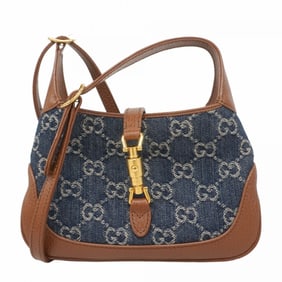 Gucci GG Denim New Jackie Shoulder Bag 637092 Blue Brown Women's P1480328