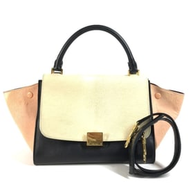 CELINE Trapeze Small 2-Way Bag Shoulder Tote Handbag Leather/Piercing Women's Black