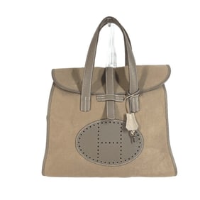 HERMES Perforated H Logo Hoodie Tote Bag/Boston Bag/Handbag Leather/Canvas Unisex Gray
