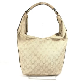 GUCCI 73885 GG Logo Bucket Shoulder Bag in Canvas/Leather, Beige