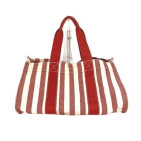 HERMES Cannes GM Striped Tote Bag with Pouch, Beach Bag, Handbag, Canvas, Unisex, Red