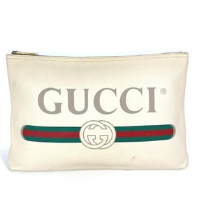 GUCCI 500984 Logo Pouch Clutch Bag Leather Unisex White