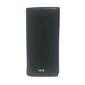 Christian Dior Dior Perforated Oblige Bifold Long Wallet, Leather, Unisex, Black, Like New
