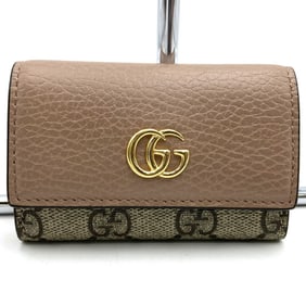 GUCCI 456118 GG Marmont 6-ring key case in beige, brown, and salmon pink, made of canvas leather,