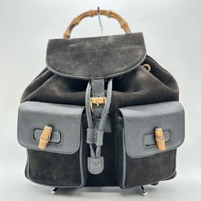 GUCCI 003/2058 Bamboo Backpack/Daypack in Black Suede for Men and Women