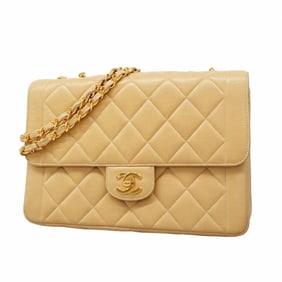 Chanel Shoulder Bag Matelasse W Chain Lambskin Beige Women's