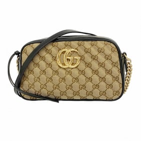 Gucci GG Canvas Shoulder Bag Marmont 735357 486628 Leather Brown Black Women's P1473031