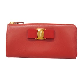 Salvatore Ferragamo Vara Leather Long Wallet, Red, Women's
