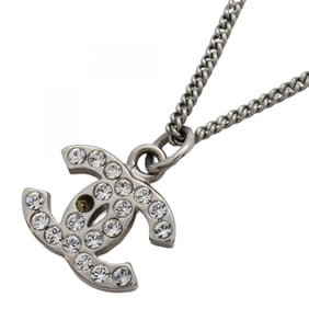 Chanel Coco Mark Metal Rhinestone Silver Necklace for Women P1452282
