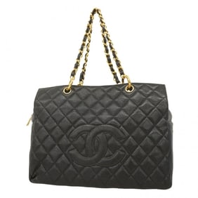 Chanel Matelasse Shoulder Bag with Chain Bag, Caviar Skin, Black, Women's
