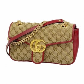 Gucci GG Marmont Shoulder Bag 443497 Beige Red Women's