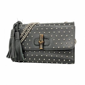 Gucci Bamboo Shoulder Bag 387611 Leather Black Women's P1472808