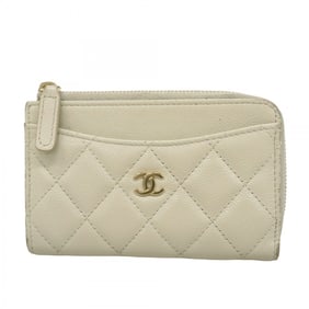 Chanel Matelasse Wallet/Coin Case in Caviar Leather, Gray, Champagne, Women's