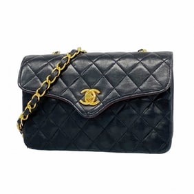 Chanel Matelasse Shoulder Bag with Chain Bag, Lambskin, Black, Women's