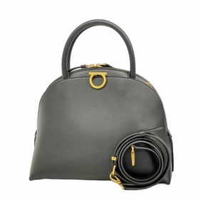 Salvatore Ferragamo Gancini Leather Handbag, Black, 2-Way Bag, Women's, P1473032