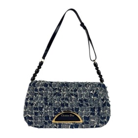 Christian Dior Women's Shoulder Bag, Denim, Leather, Navy Blue, and Gold, Z6945