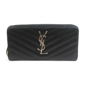 Saint Laurent round long wallet in black and silver leather, women's, h31538g