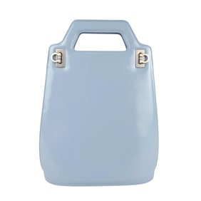Salvatore Ferragamo Gancini Leather Handbag Shoulder Bag in Light Blue and Silver, Women's, Z6989