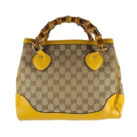 Gucci handbag/shoulder bag in bamboo and GG canvas with leather brown, yellow, light gold. Women's