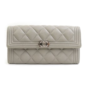 CHANEL Boy Chanel Long Wallet in Caviar Leather, Gray, Women's, H31537G