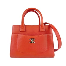 Chanel Neo Executive Tote Leather Shoulder Bag in Red Orange and Gold (Z6985) for Women