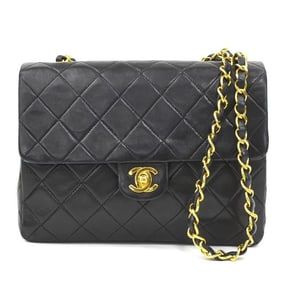 CHANEL Matelasse Shoulder Bag in Lambskin, Black and Gold, Women's, 90183a