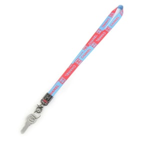 CHANEL Coco Mark Neck Strap, Coated Canvas, Metal, Blue, Orange, Silver, Women's, w1230a