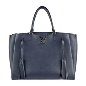 Louis Vuitton Lock Me Tote Handbag Shoulder Bag, Leather, Navy, Silver, Women's, M54571 z6944