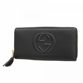Gucci Soho Long Wallet 598187 Leather Black Champagne Women's