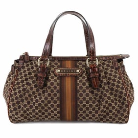 Celine Macadam Handbag in Dark Brown Canvas and Leather with Gold Hardware