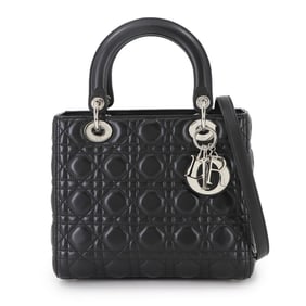 Christian Dior Cannage Lady Medium 2-Way Hand/Shoulder Bag in Black Leather (CAL44551)