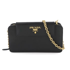 Prada Saffiano Chain Wallet, Black Leather with Gold Hardware, 1DH048