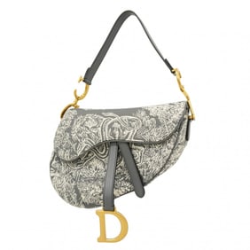 Christian Dior Shoulder Bag Saddle Canvas Gray Women's
