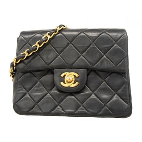Chanel Mini Matelasse Shoulder Bag with Chain Bag, Lambskin, Navy Blue, Women's