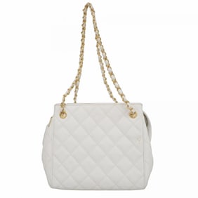 Chanel Matelasse Shoulder Bag with Chain Bag, Caviar Skin, White, Women's