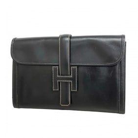 Hermes Hermès Jige PM Clutch Bag in Box Calf Leather, Black, ?S Stamped, Men's/Women's