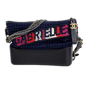 Chanel Gabriel Tweed and Calfskin Chain Shoulder Bag, Navy, Women's