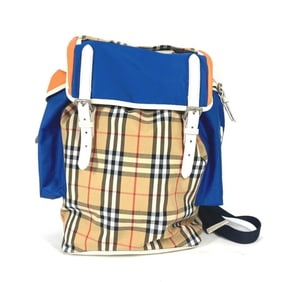 BURBERRY 4078448 Check Backpack in Leather/Canvas, Men's, Beige
