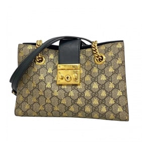 Gucci GG Supreme Padlock Bee Shoulder Bag 498156 Brown Black Women's