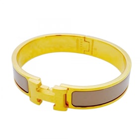 Hermes Click-Clack PM Bangle, GP Plated Gold, Beige, Women's