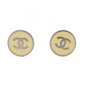 Chanel Coco Mark Circle Metal Earrings, Silver Beige, Women's, P1211591